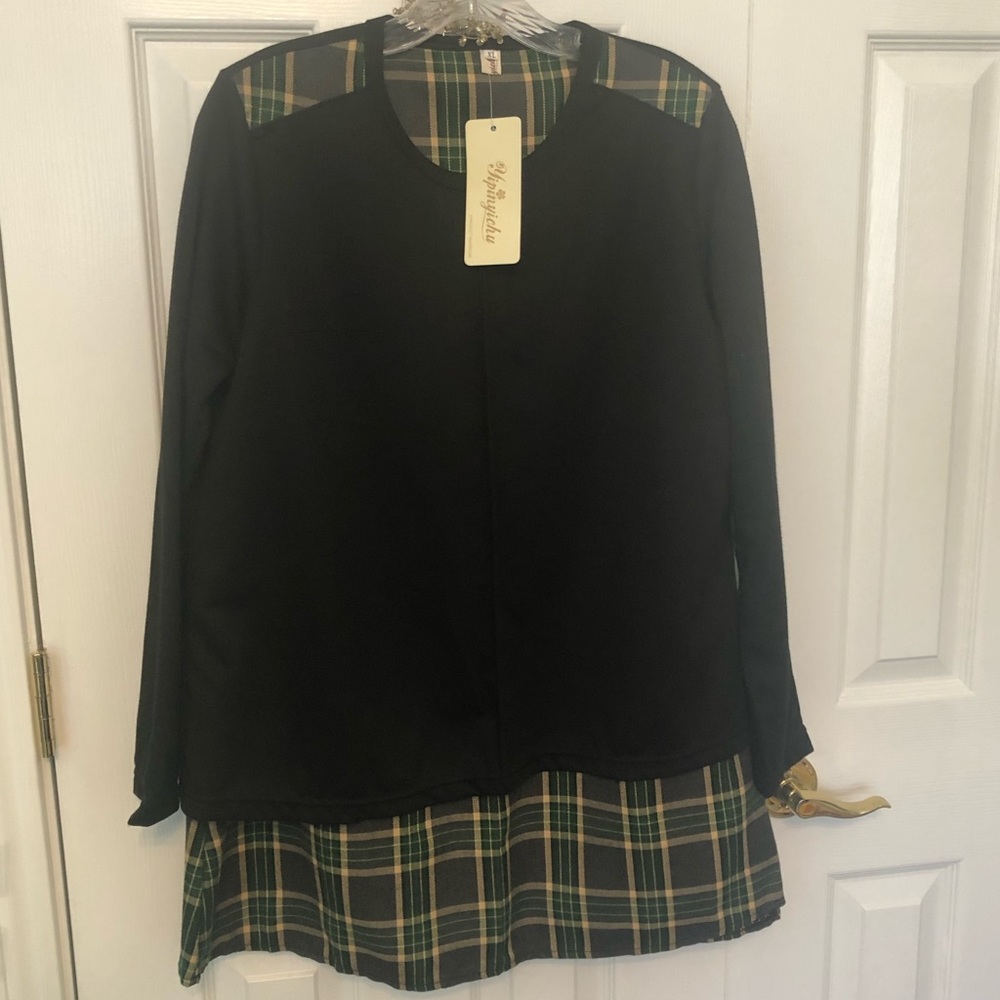 Yipinyichu Black Tunic Plaid Insets Knit A1-1586